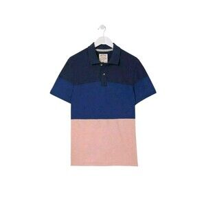 FatFace Mens Osbourne Block Stripe Polo Shirt Navy Pink Size M Cotton Viscose